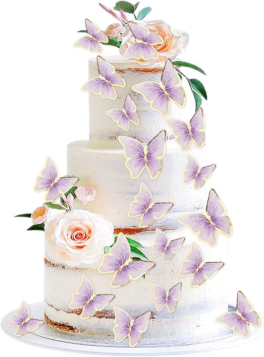 30PCS Butterfly Cake Toppers 3D Purple Gold Butterfly Cupcake Toppers Birthday Party Cake Decorations Supplies for Anniversary Wedding Party Baby Shower Wall Decor