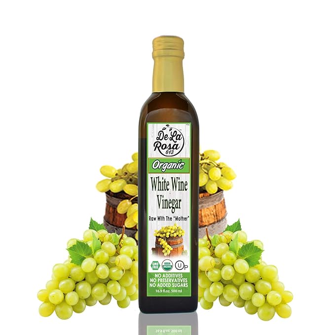 De La Rosa Red & White Wine Vinegar, 100% Pure, Raw & Unfiltered, Vegan, Kosher, Non-GMO & Gluten Free, Great for Salad Dressings, Marinades & More 16.9 Oz (Pack of 2)