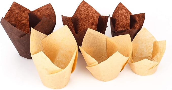 GOLDEN APPLE, 200 Pcs Tulip Cupcake Liner Baking Cup Muffin Tins Cups for Weddings, Birthdays, Baby Showers (Large, Brown)