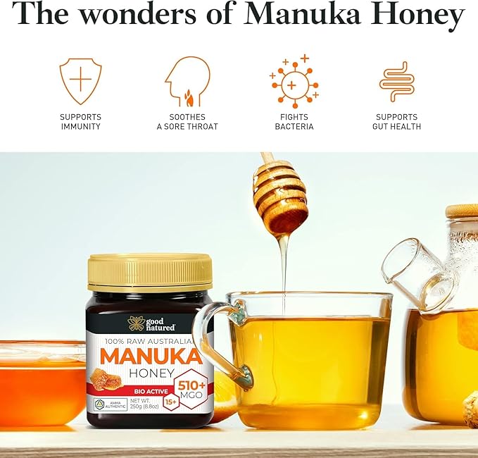 Good Natured Manuka Honey (MGO 510+) - High Grade Raw Manuka Honey Medical Grade, Non-GMO, Lab-Tested & AMHA Certified, BPA-free, 8.8 oz