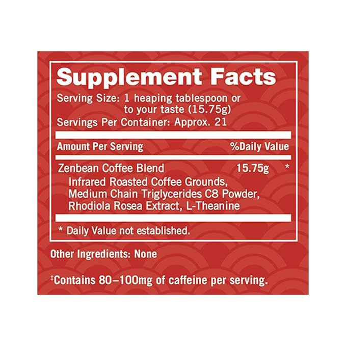 Zenbean Infrared Brew Medium Grind Low Acid Coffee - Nootropic Coffee with Rhodiola Rosea and L-Theanine, Smooth Taste, Balanced Flavor, Helps Improve Mood, Energy, and Focus