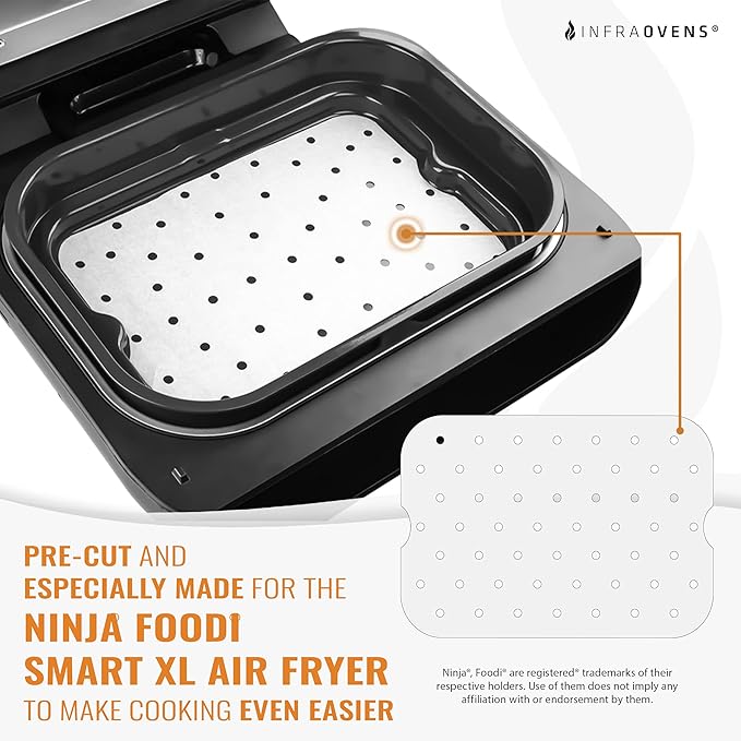 INFRAOVENS Air Fryer Parchment Paper Liners for Ninja Foodi XL Smart FG551 6-in-1 Indoor Grill, Ninja Foodi Accessories, Air Fryer Liners and Reusable Heat Resistant Mat, Air Fryer Liners Disposable