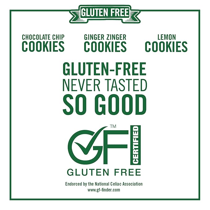 Tate's Bake Shop Gluten Free Cookies Variety Pack, Lemon, Ginger Zinger and Chocolate Chip Cookies, 3 - 7 oz Bags