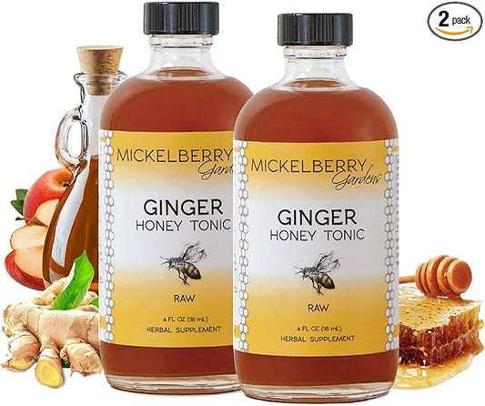 Mickelberry Gardens Immune Support Ginger Honey Tonic ??Organic Ginger Shots & Syrup for Immunity Boost, Digestive Health, and Wellness ??4 Oz (Pack of 2)
