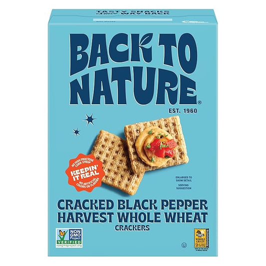 Back to Nature - Cracked Black Pepper Whole Wheat Crackers - Non-GMO, Made with Whole Grain Wheat & Sea Salt - Seriously Tasty Snacks - 7 Ounce