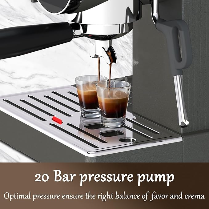 20 Bar Espresso Machine with Milk Frother, Programmable Expresso Coffee Machines with Adjustable Grinder Built in & 53 oz. Removable Water Tank for Espresso, Americano, Cappuccino and Latte