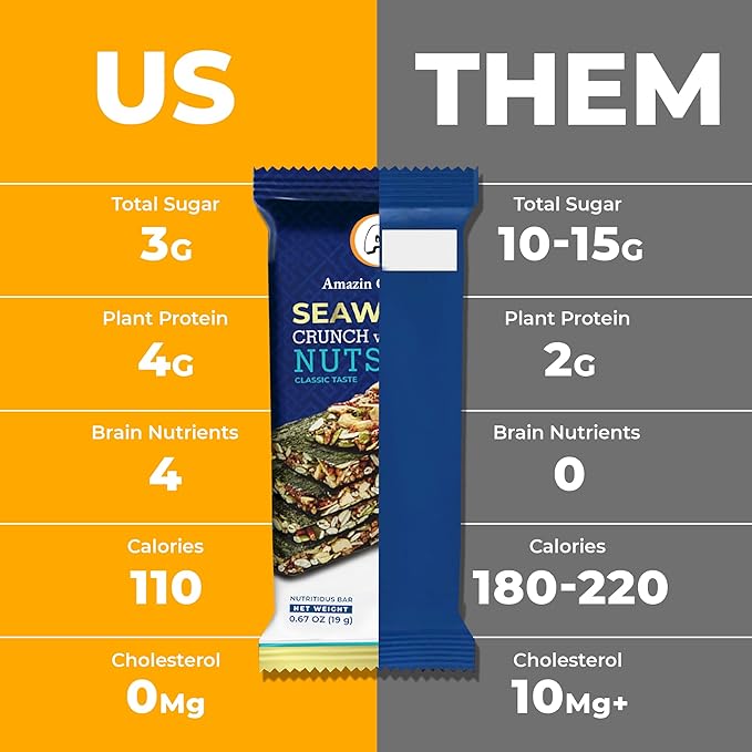 Seaweed Crunch with Nuts Classic Taste??Amazin Choices Vegan Snack Bars with Cashews, Almonds & Pumpkin Seeds ??Premium Asian Chips ??Seaweed Sheets ??Sandwich Seaweed ??Variety Pack