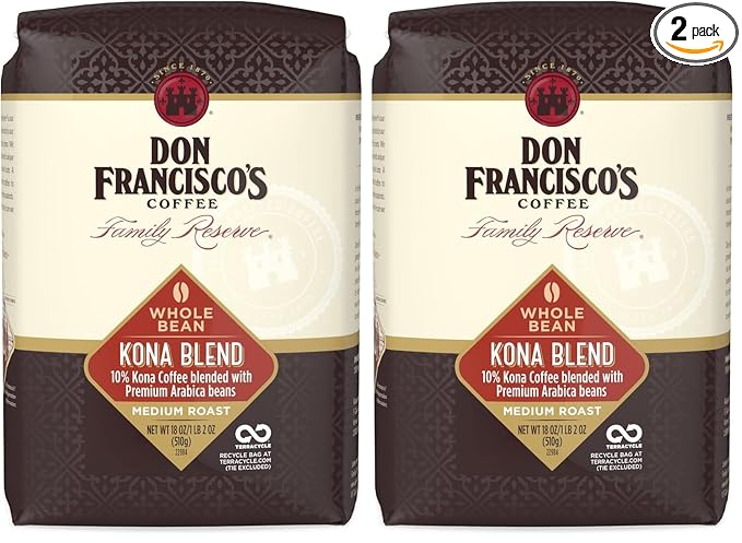 Don Francisco's Kona Blend Medium Roast Whole Bean Coffee (18 oz Bag) (Pack of 2)