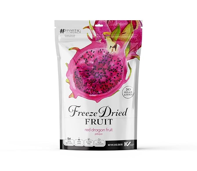 Healthy Freeze Dried Wild Red Dragon Fruit Candy 2-Oz No Sugar Added Gluten Free Non GMO Kosher Allergen Free All Natural Fruit Snack For Adult & Kids