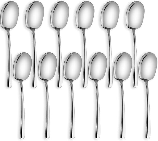 SOLEADER Extra Large Serving Spoons Set of 12,Foodgrade 18/8 12 Inch Stainless Steel Serving Spoon,Buffet Serving Utensils,Spoons Silverware,Cooking Spoon,Pasta Spoon,Mixing Spoon