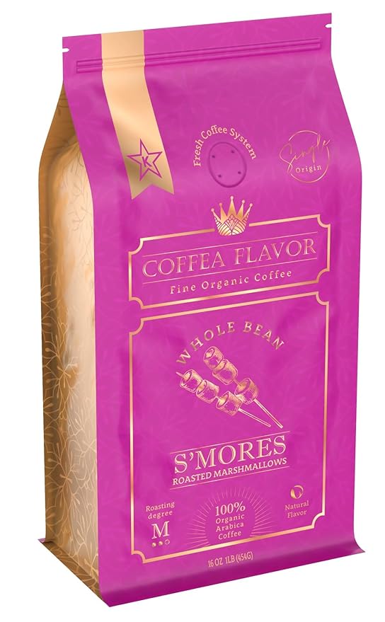 S'mores Flavored Whole Bean Coffee ??100% Arabica, Single Origin, Medium Roast, Naturally Sweetened, Rich and Creamy Flavor ??Perfect for Cold Brew ??by Coffea Flavor