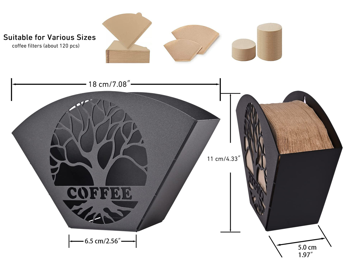 Stylish Coffee Filter Holder with Iron Fan Shape Evenly Spread out Filters, Coffee Filter Rack with