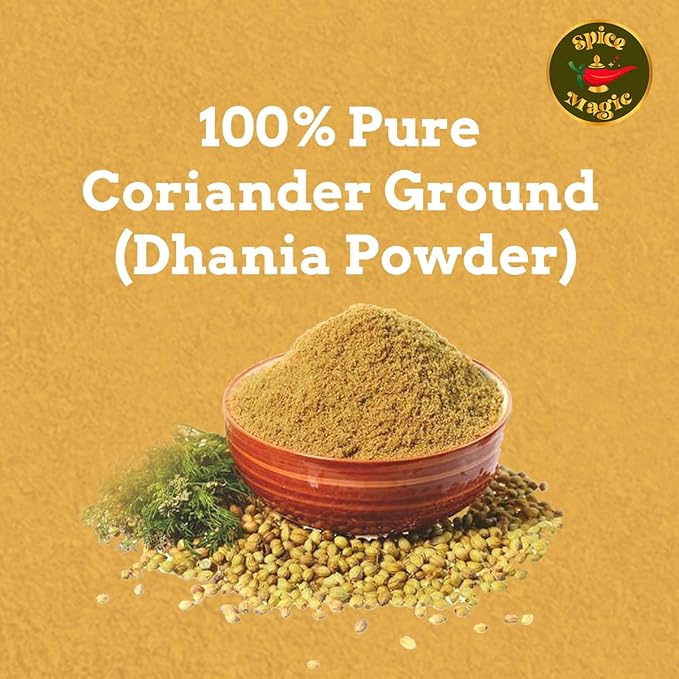 Spice Magic Ground Coriander Powder - 100% Pure & Freshly Ground, Non-GMO, Premium Quality Spice for Cooking and Seasoning- 7 oz (200 g) Resealable Bag