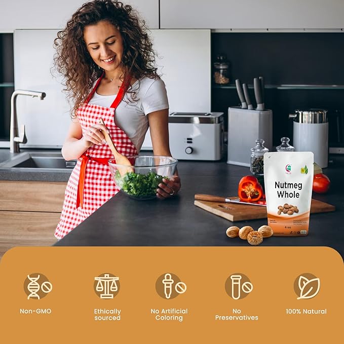 Nutmeg Whole 4oz | Excellent Aroma and Incredible Flavor | Nuez moscada entera | Non- Gmo, Ethically Sourced | By Yogi's Gift짰