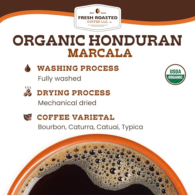 Fresh Roasted Coffee, Organic Honduran Marcala | USDA Organic, 100% Single Origin, Kosher | Medium Roast 2 lb (32 oz) Whole Bean