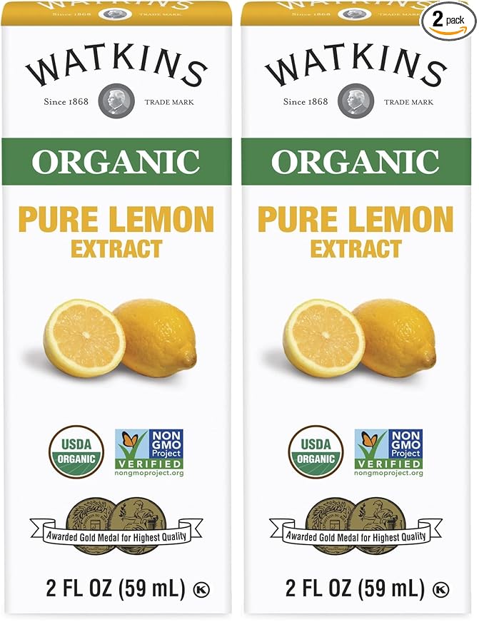 Watkins Organic Pure Lemon Extract, Non-GMO, Kosher, 2 oz. Bottle, 1-Pack (Pack of 2)
