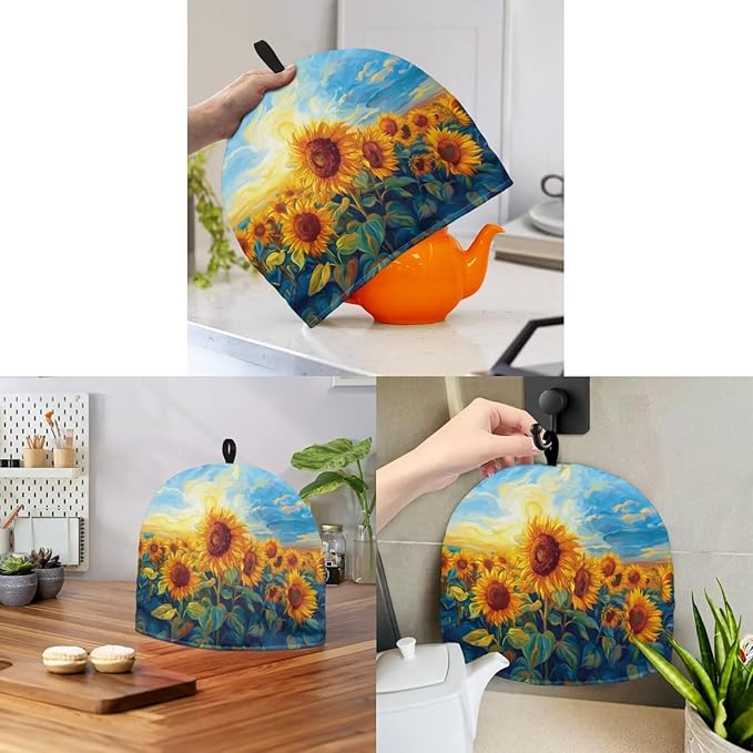 Sunflower Print Tea Cozy for Teapot Double Layer Thickening Tea Insulated Cosy for Restaurant 12.9 X 10.4 Inches Kitchen Accessory