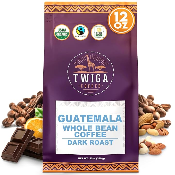 Twiga Coffee Guatemalan Coffee Beans ??Premium Dark Roast Arabica Guatemala Whole Beans with Rich Chocolate, Nutty & Orange Notes ??Single Origin Whole Bean Coffee ??12 oz