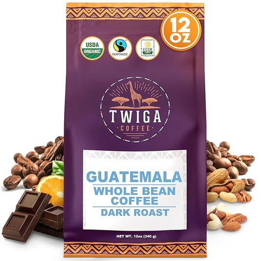 Twiga Coffee Guatemalan Coffee Beans ??Premium Dark Roast Arabica Guatemala Whole Beans with Rich Chocolate, Nutty & Orange Notes ??Single Origin Whole Bean Coffee ??12 oz