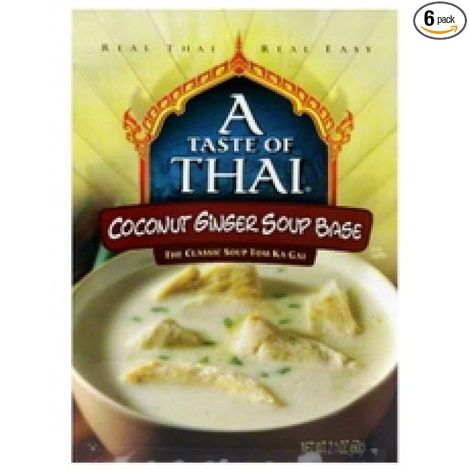 A Taste of Thai Coconut Ginger Soup Base - 2oz Pack of 6 Ready-to-Use Mix | Flavored with Classic Thai Spices | Use as Rub Marinade or Dip | Non-GMO | Gluten-Free