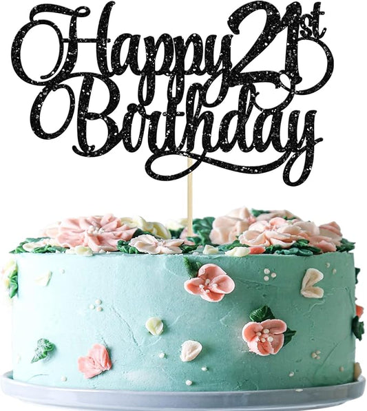1 Pack Happy 21st Birthday Cake Topper Glitter Number 21 Twenty One Years Old Birthday Cake Pick Decoration for Celebrating 21st Birthday Anniversary Party Supplies Gold