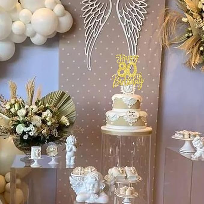 1 PCS Happy 80th Birthday Cake Topper Glitter Cheers to 80 Years Birthday Cake Pick Eighty Hello 80 Fabulous Cake Decoration for Happy 80th Birthday Anniversary Party Decorations Supplies Gold