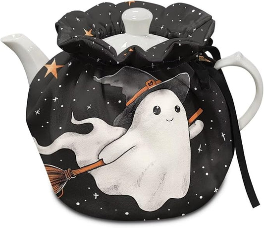 Ghost Tea Pot Cozy for Keeping Warm ResuableTea Insulated Cosy for All Saints' Day Breakfast Warmer for Coffee,Soft & Washable Teapot Dust Protector Kitchen Decorative
