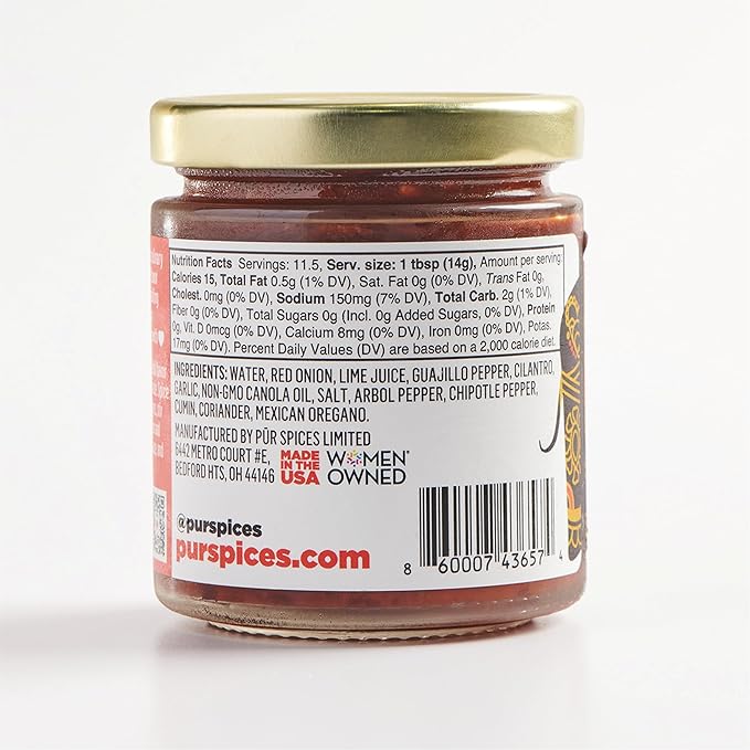 PUR Spices Chipotle Fire Spicy Hot Sauce I Chili Pepper Cooking Paste for Dipping, Chili Seasoning, Taco Sauce, Salsa I Plant Based, Gluten Free, No sugar added, Preservative and Additive Free I 6oz Jar