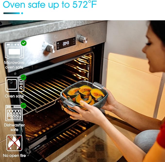 NUTRIUPS Mini Glass Casserole Dish with Lid Oven Safe Square Casserole Dish Set 2 Pack (5.9in+6.8in) Microwave Bowl With Glass Lid ç«?.8L+1.2Lç«?"<div>