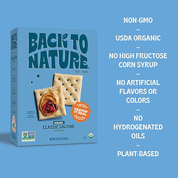 Back To Nature Organic Classic Saltine Crackers, Dairy Free, Non GMO, 5.5 Ounces (Pack Of 6)