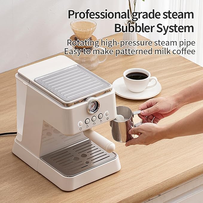 Espresso Machine 20 Bar, Upgraded 1300W Espresso Maker with Milk Frother Steam Wand, Semi-Automatic Espresso Coffee Machines for Home, for Cappuccino, Latte, 50oz Removable Water Tank (white)