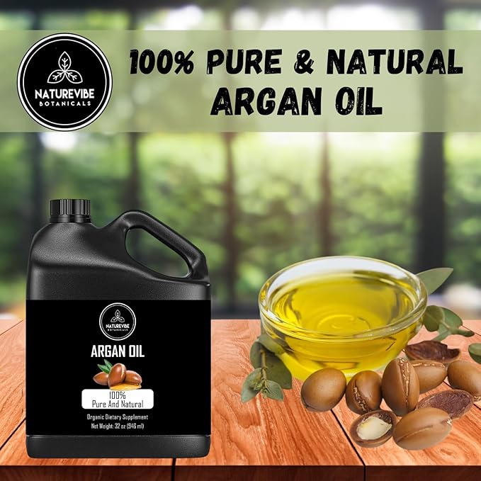 Naturevibe Botanicals Argan Oil 32 Fl oz ??Cold Pressed, Unrefined, Pure Moroccan Argan Oil for Hair, Skin, Face & Massage ??Natural Carrier Oil for DIY Beauty & Aromatherapy