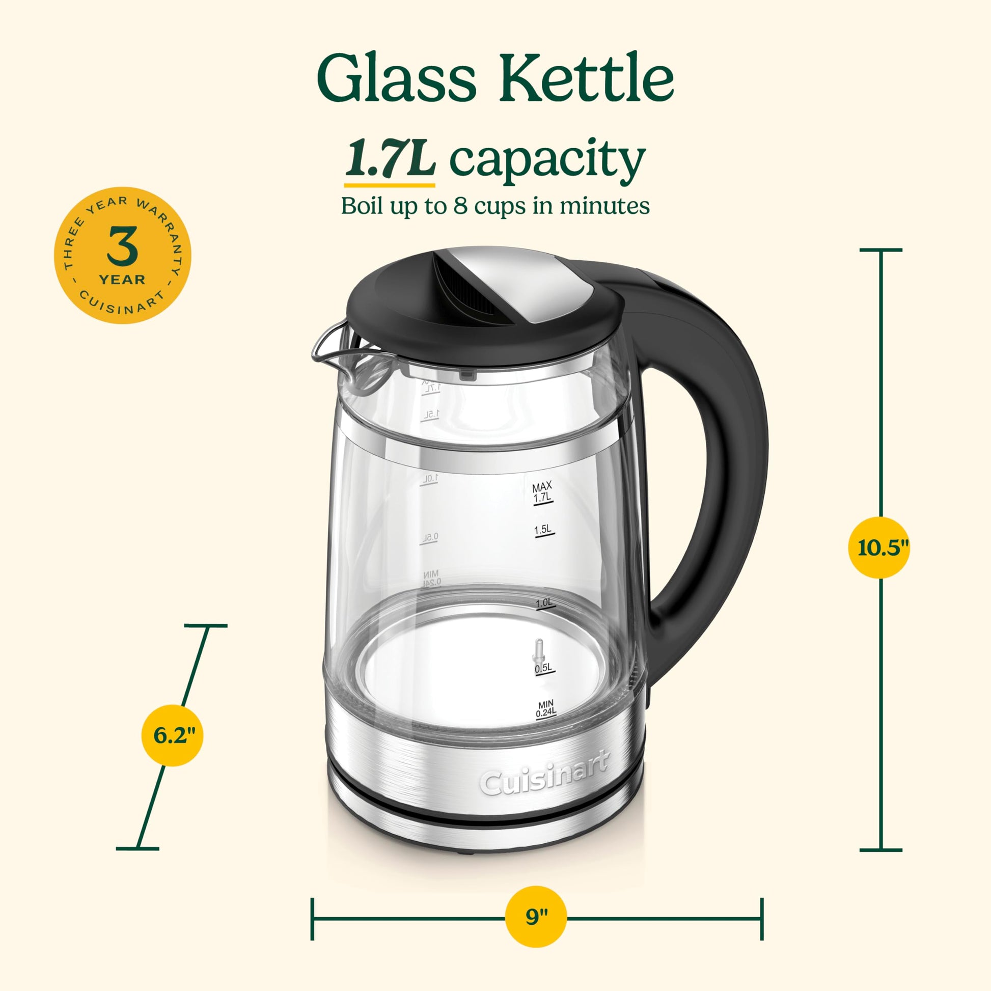 Cuisinart 1.7L Glass Variable Temperature Control Electric Kettle 110°F–212°F with Touchscreen
