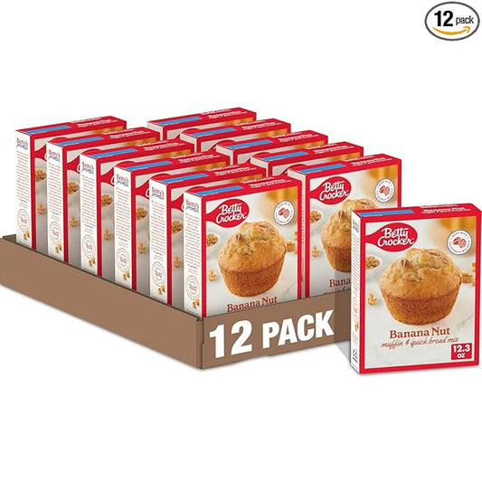 Betty Crocker Banana Nut Muffin and Quick Bread Mix, Made with California Walnuts, 12.3 oz (Pack of 12)