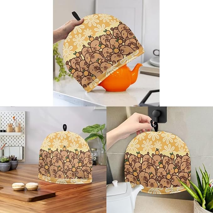 Cute Guinea Pig Print Dustproof Kitchen Tea Cosy, Easy to Use Washable Teapot Cozy Cover Breakfast Warmer Insulation and Keep Warm, Home Dining Room Tea Party D챕cor