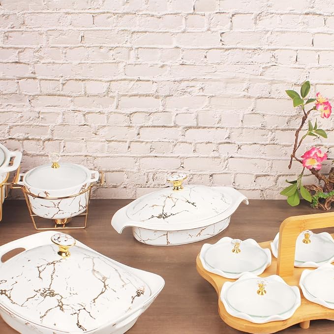 8" x 5" Ceramic Casserole Dish with Lid, 15 Ounce Serving Soup Tureen,Chafing Dish for Buffet, Family Food Tray, Catering Casserole for Party, Oven, microwave and dishwasher safe
