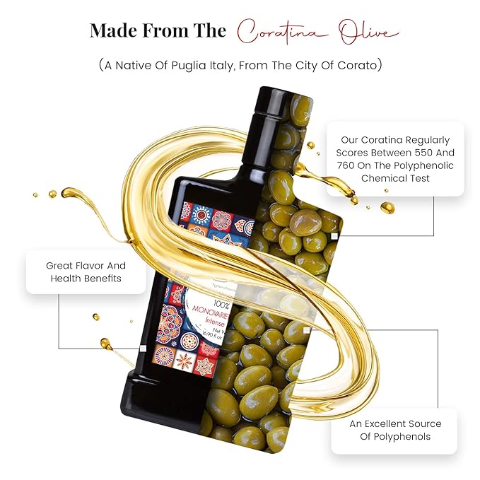 Oilala Extra Virgin Olive Oil, Robust Flavor, 2024 Gold Medal, Polyphenol Rich 707 mg/kg filtered,Italian Family Farm Puglia, Italy, Coratina, 2024/25 Harvest, 500ml (16.9 FL Oz)