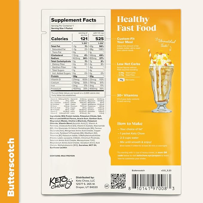 Keto Chow Butterscotch | Keto Meal Replacement Shake Powder | Nutritionally Complete | Low Carb |