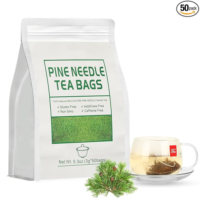 Pine Needle Tea Bags 3g X 50 Bags 5.3 oz Natural Wild & Pure Pine Needle Herbal Tea, Gluten Free,Caffeine Free, Non-GMO