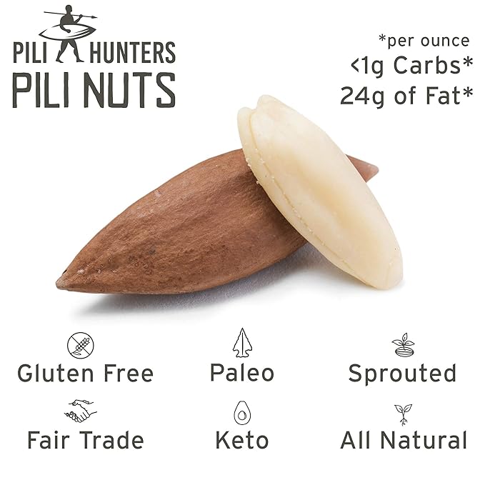 Pili Hunters - Wild Sprouted Pili Nuts, Coconut Oil and Himalayan Salt (1.85oz Bags, 2 Pack) Keto/Paleo/Vegan Snacks, Low Carb Energy, Gluten Free, No Sugar Added, Superfood, The Original AS SEEN ON SHARK TANK