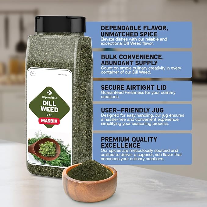 Dependable Foods Dill Weed ??5 oz. Jar ??100% Natural Pure Herb, Kosher, Non-GMO, No Additives, Salt-Free Seasoning, Allergen-Free Spice
