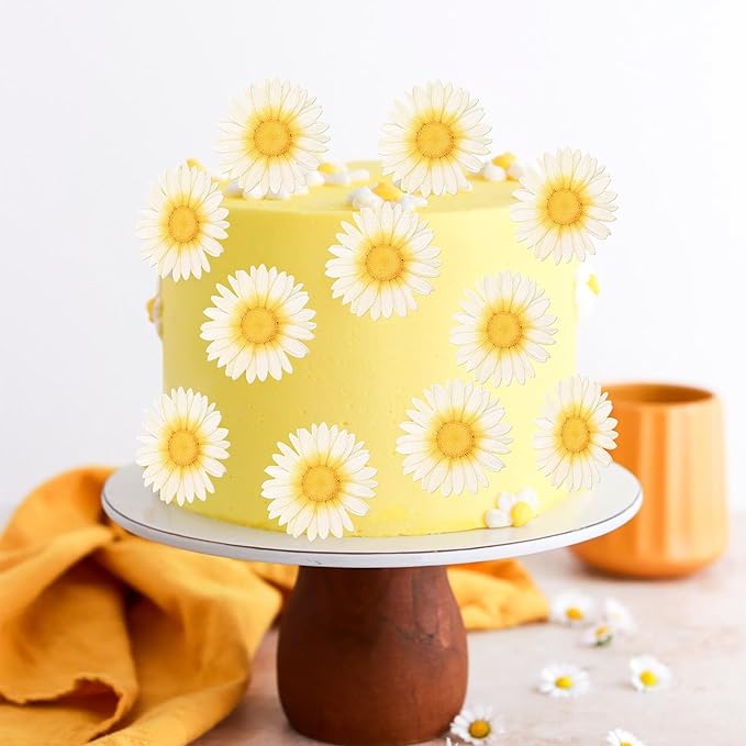 60 Pack Edible Flower Cupcake Toppers Wafer Paper Beautiful Flower Cake Picks for Wedding Birthday Theme Baby Shower Party Cake Decorations Supplies Light Yellow