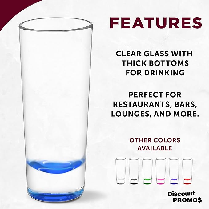 DISCOUNT PROMOS Cordial Shooter Shot Glasses 2 oz. Set of 10, Bulk Pack - Great for Birthdays, Parties, Indoor & Outdoor Events - Blue