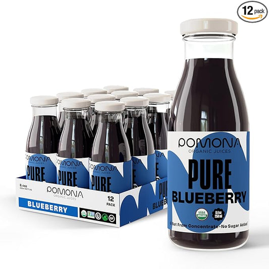 Pomona Organic Juices Pure Blueberry Juice, Cold Pressed Organic Juice, Non-GMO, No Sugar Added