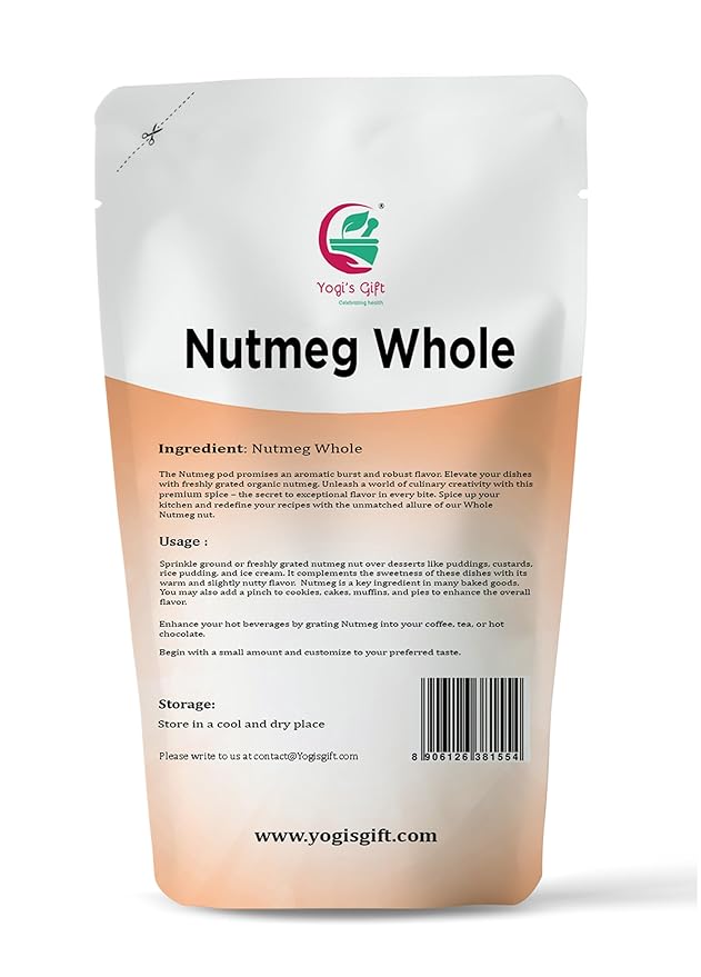 Nutmeg Whole 4oz | Excellent Aroma and Incredible Flavor | Nuez moscada entera | Non- Gmo, Ethically Sourced | By Yogi's Gift짰