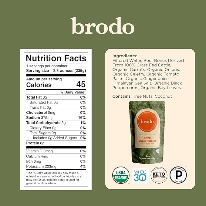 Brodo Bone Broth Bundle with Variety & Classic Packs, Chicken & Ginger, and Spicy Chicken Broths, 18 x 8.3 oz and 4 x 25 oz (30 Cups Total)