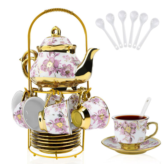 Hebaogugu Porcelain Tea Set – 20 Pcs, 500 ml, Purple