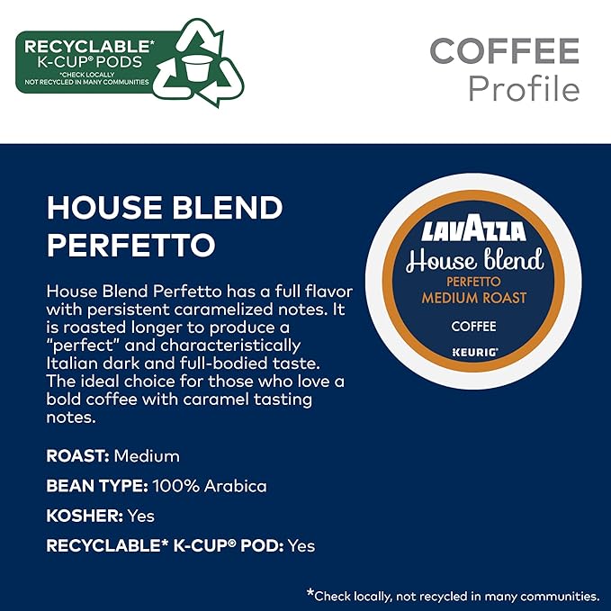 Lavazza House Blend Perfetto, Single-Serve Keurig K-Cup Pods, Medium Roast Coffee, 40-Count Box