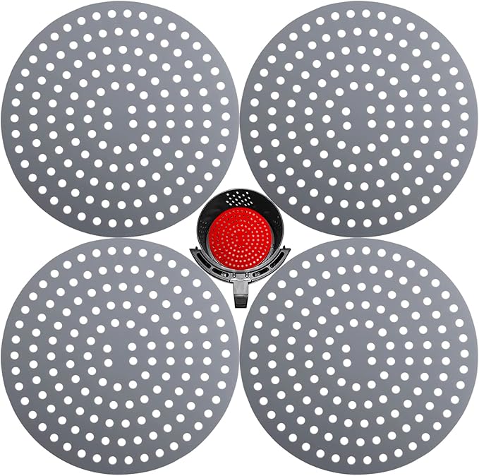 Silicone Air Fryer Liners, Dia 8" Air Fryer Silicone Liners, Reusable Air Fryer Liners Pack 4, Airfryer Liners Silicone, Kitchen Air Fryer Accessories, Airfryer Parchment Replacement, Grey
