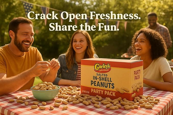 Gurley's Premium Peanuts In-Shell, Fire Roasted & Salted In Shell Peanut, Bulk Party Pack, 10 lb Box ??Dry Roasted Peanuts Salty Snack for Events & Gatherings